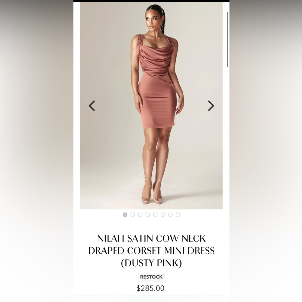 Alieva NILAH SATIN COW NECK DRAPED CORSET MINI DRESS (DUSTY PINK) XS